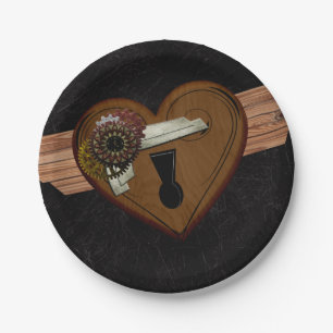 Grunge Steampunk Heart Paper Plates