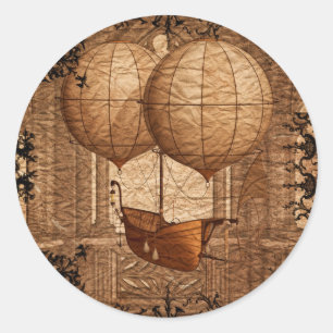 Grunge Steampunk Victorian Airship Classic Round Sticker