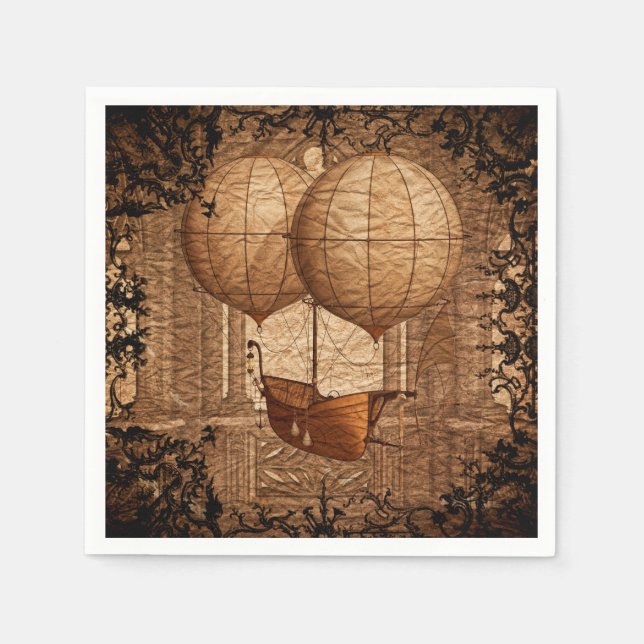 Grunge Steampunk Victorian Airship Paper Napkins (Front)