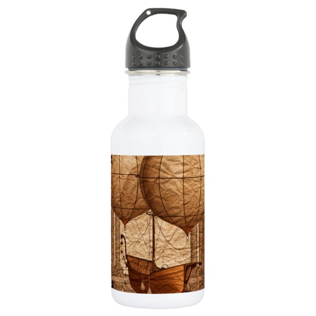 Grunge Steampunk Victorian Airship Water Bottle (Front)