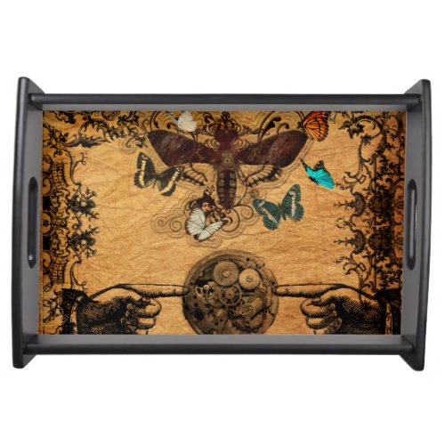 Grunge Steampunk Victorian Butterfly Serving Tray