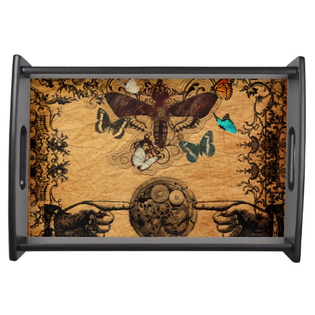 Grunge Steampunk Victorian Butterfly Serving Tray (Front)