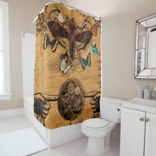 Grunge Steampunk Victorian Butterfly Shower Curtain