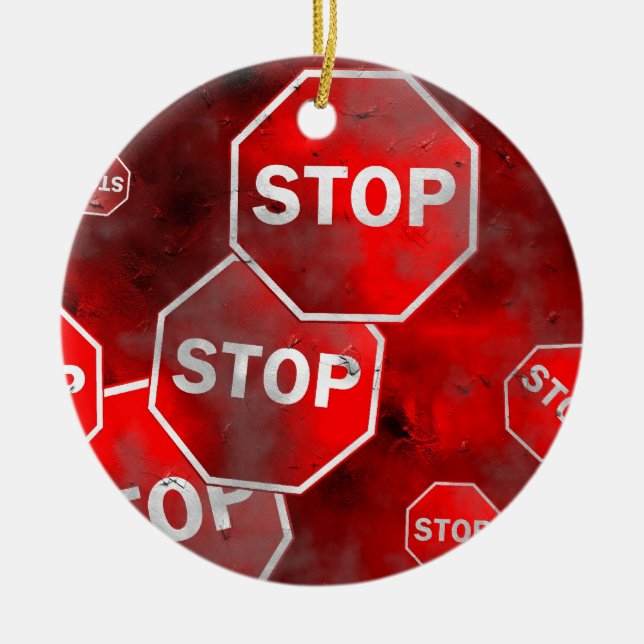Grunge Stop Sign Ceramic Ornament (Front)
