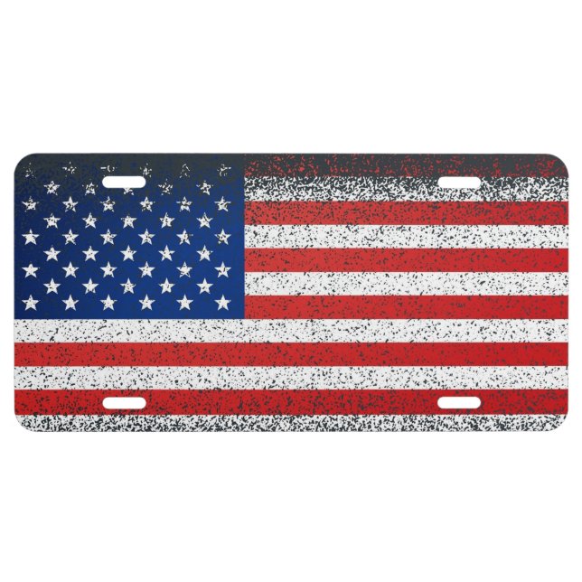 Grunge Style American Flag License Plate (Front)