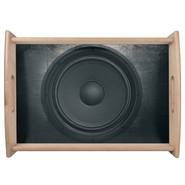 Grunge style, audio speaker background serving tray (Front)