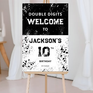 Grunge Style Boys Black 10th Birthday Welcome Sign