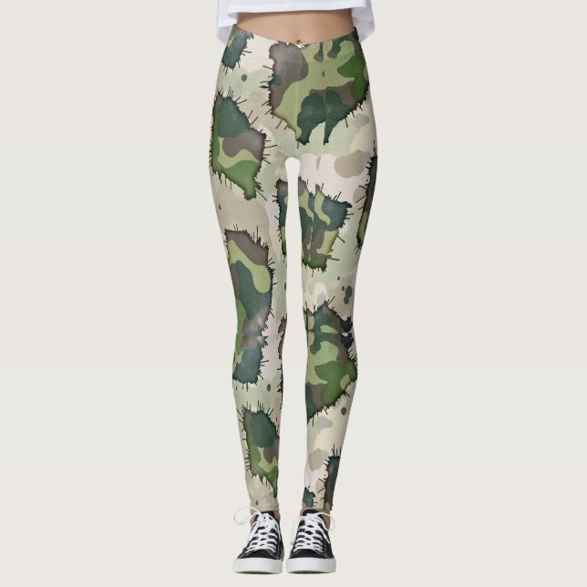 Grunge Style Camouflage Seamless Pattern Style Leggings (Front)
