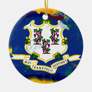Grunge Style Connecticut Flag Ceramic Ornament