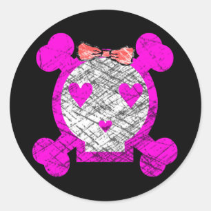 GRUNGE STYLE EMO GIRL SKULL CLASSIC ROUND STICKER