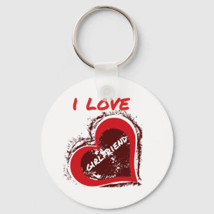 Grunge Style I Love My Girlfriend Heart Design Keychain