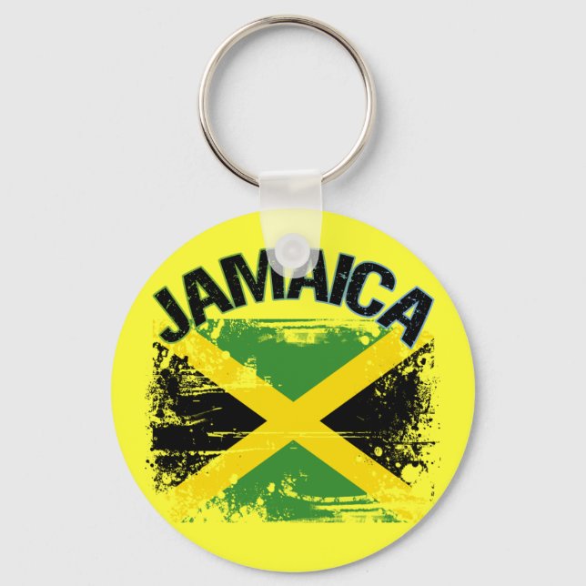 Grunge Style Jamaica Flag Design Keychain (Front)