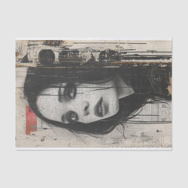 Grunge-Style Monochromatic Portrait Tissue Paper (Front)