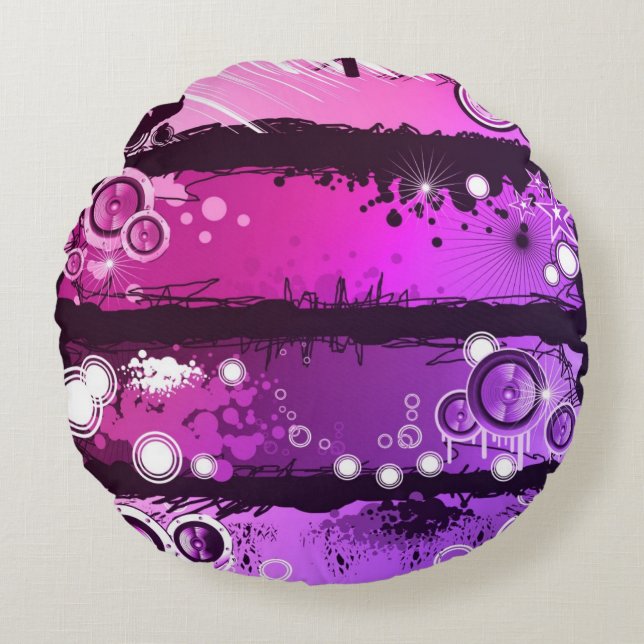 Grunge Style Music Banner 3 Round Pillow (Front)