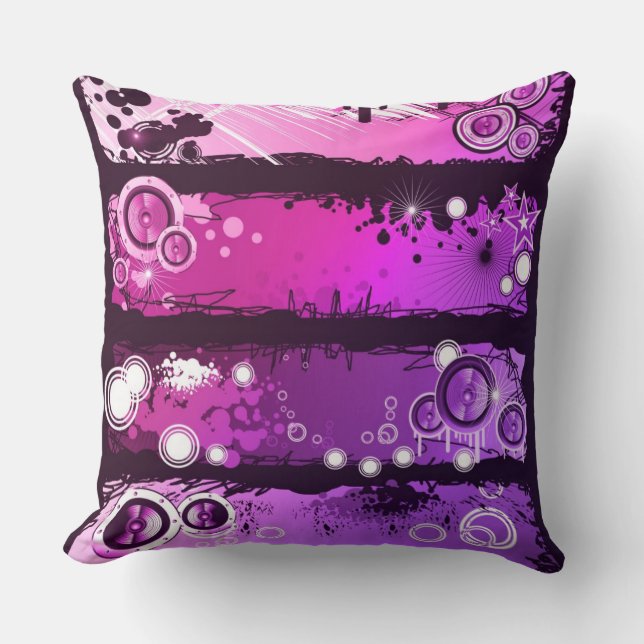 Grunge Style Music Banner 3 Throw Pillow (Front)