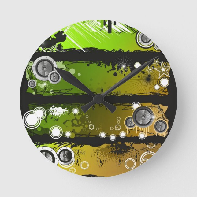 Grunge Style Music Banner Round Clock (Front)