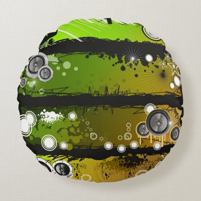 Grunge Style Music Banner Round Pillow (Front)