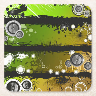 Grunge Style Music Banner Square Paper Coaster