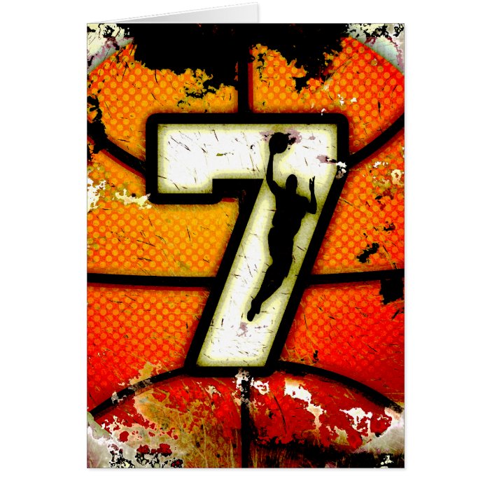 Grunge Style Number 7 Basketball and Player Greeting Cards