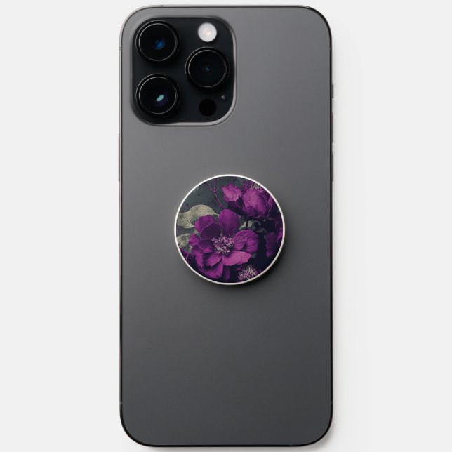 Grunge Style Paper-like Deep Purple Anemone Flower PopSocket (Front)