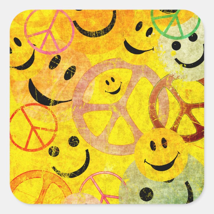 Grunge Style Peace Signs and Smiley Faces Stickers