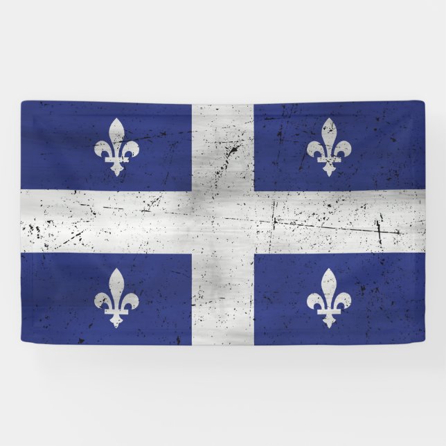 Grunge style worn Quebec flag Banner (Horizontal)