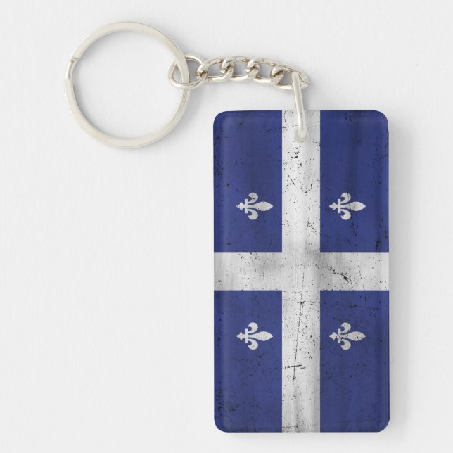 Grunge style worn Quebec flag Keychain (Front)