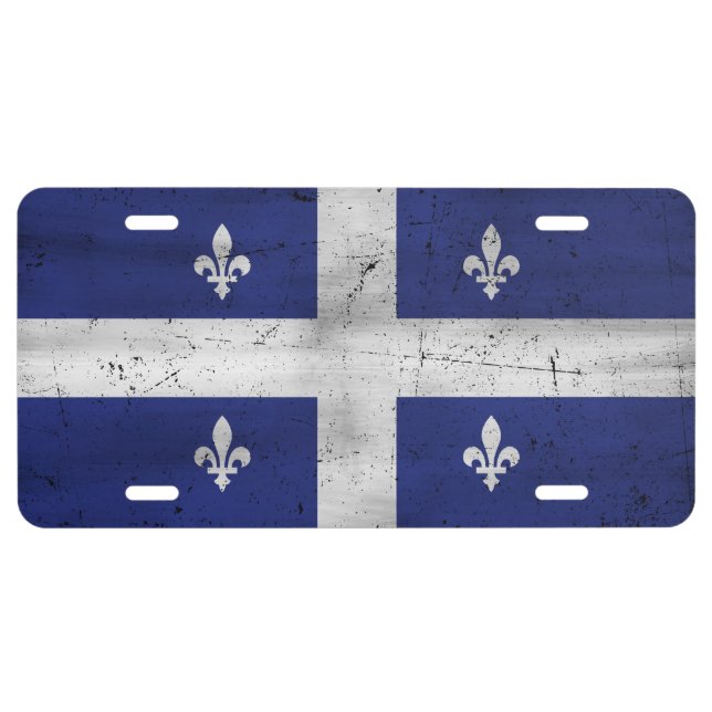 Grunge style worn Quebec flag License Plate (Front)
