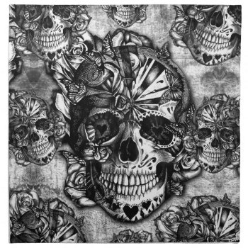 Grunge Sugar Skull Pattern Napkin by KPattersonDesign at Zazzle