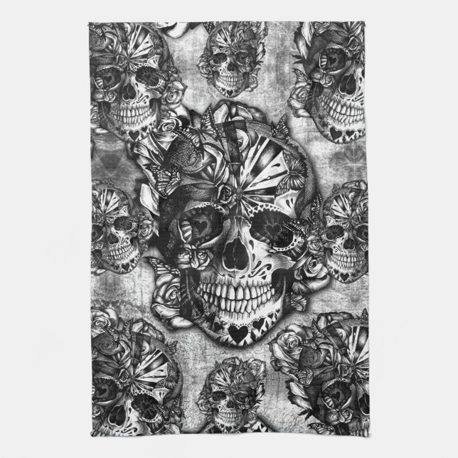 Grunge sugar skull pattern towel (Vertical)