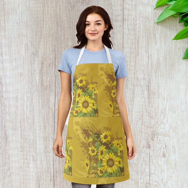 Grunge Sunflower Art Bold Rustic Yellow Floral Apron (Creator Uploaded)