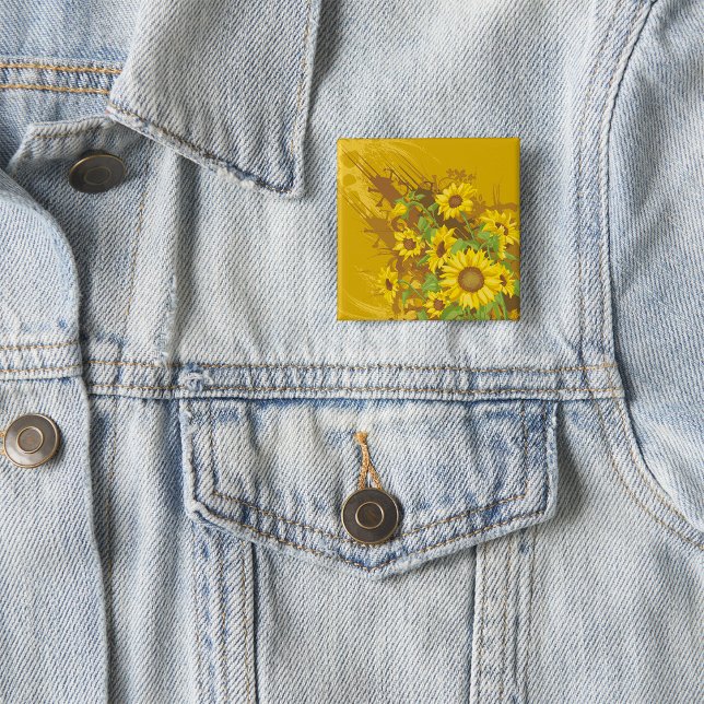 Grunge Sunflower Art Bold Rustic Yellow Floral Button (Creator Uploaded)