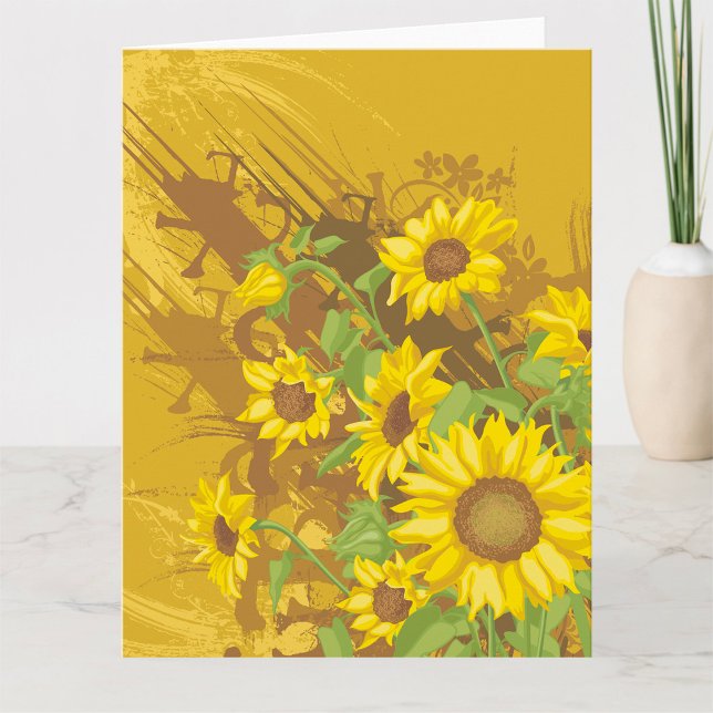 Grunge Sunflower Art Bold Rustic Yellow Floral Card (Creator Uploaded)