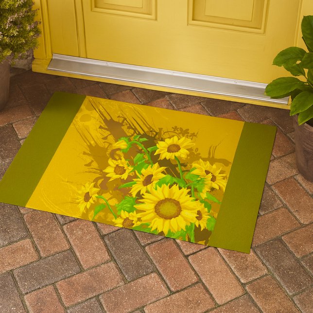 Grunge Sunflower Art Bold Rustic Yellow Floral Doormat (Creator Uploaded)