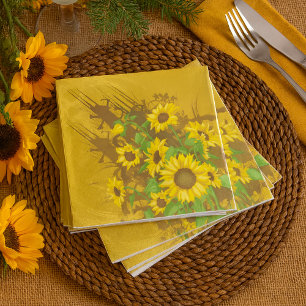 Grunge Sunflower Art Bold Rustic Yellow Floral Napkins