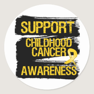 Grunge Support Childhood Cancer Awareness Classic Round Sticker