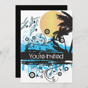 Grunge Surfing Tropical Beach Birthday Party Invitation