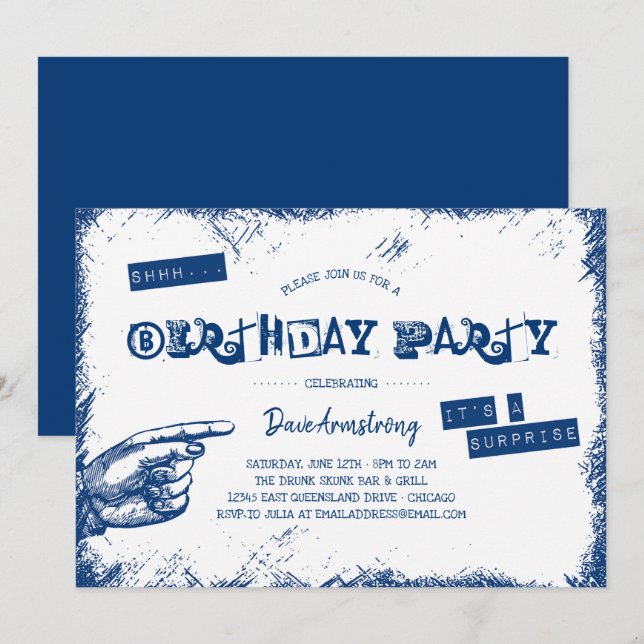 Grunge Surprise Birthday Party Shhh Invitation (Front/Back)