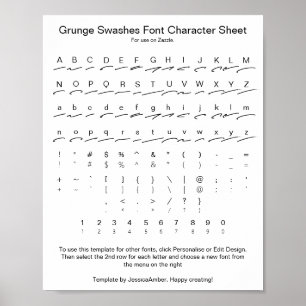 Grunge Swashes Font Character Sheet for Zazzle Poster