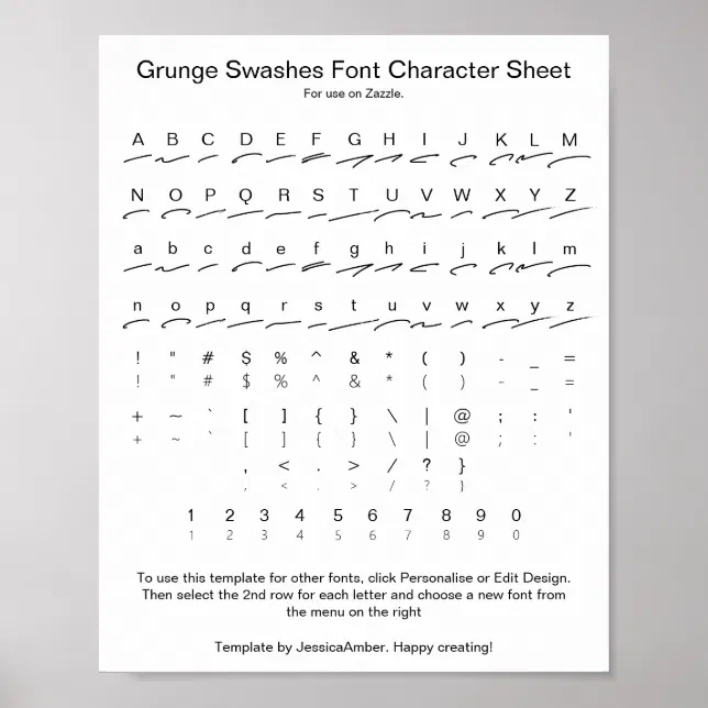 Grunge Swashes Font Character Sheet for Zazzle Poster | Zazzle