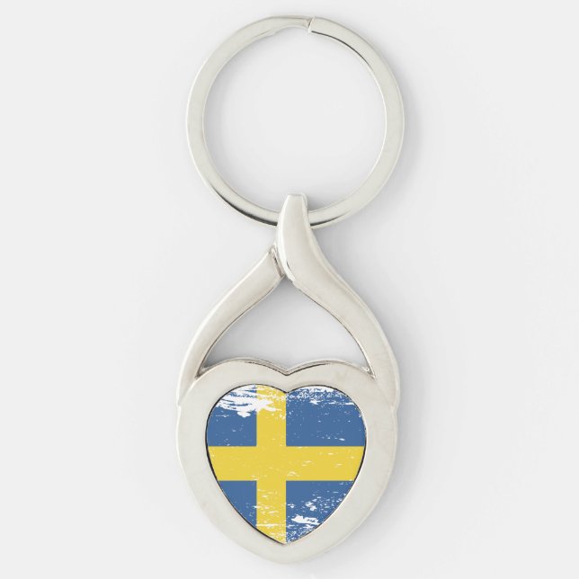 Grunge Sweden Flag Keychain (Front)