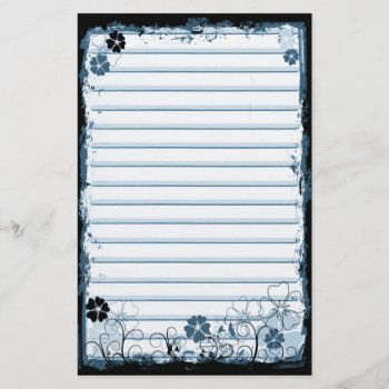 Grunge Swirl Flowers Lined Stationery White Blue by VoXeeD at Zazzle