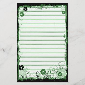 Grunge Swirl Flowers Lined Stationery White Green by VoXeeD at Zazzle