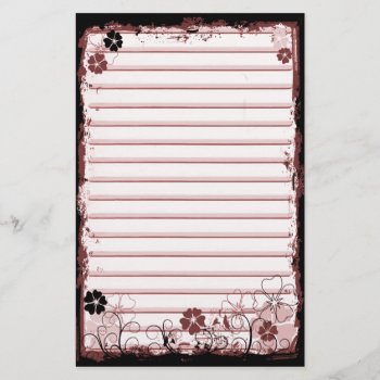 Grunge Swirl Flowers Lined Stationery White Red by VoXeeD at Zazzle