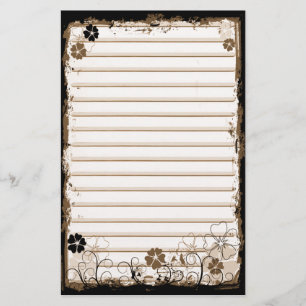Grunge Swirl Flowers Lined Stationery White Sepia