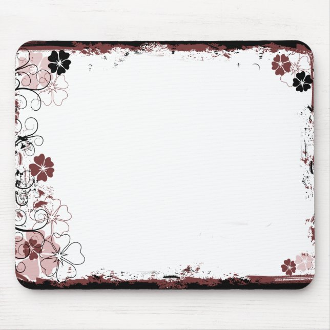 Grunge Swirl Flowers Mousepad Red (Front)
