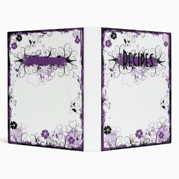 Grunge Swirl Flowers Recipes Binder White Purple by VoXeeD at Zazzle