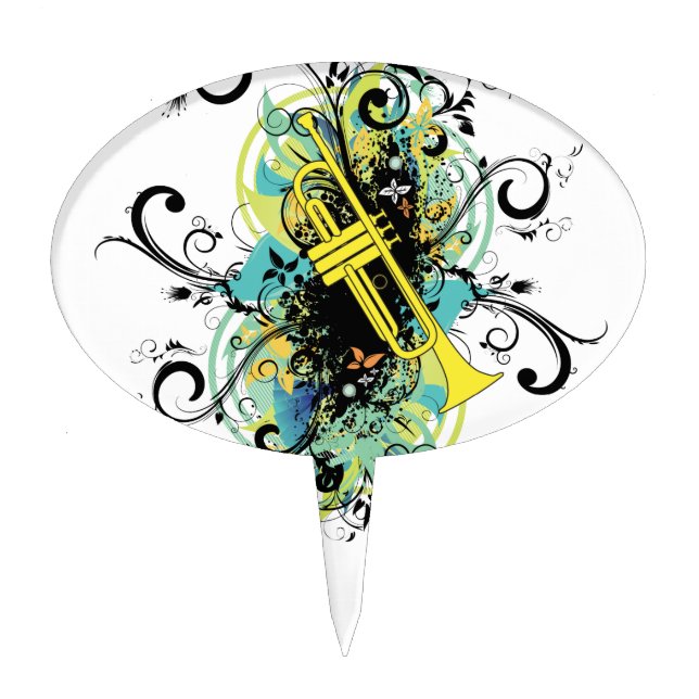 Grunge Swirl Trumpet Cake Topper (Front)