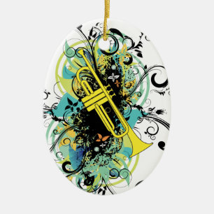 Grunge Swirl Trumpet Ceramic Ornament
