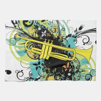Grunge Swirl Trumpet Kitchen Towel by marchingbandstuff at Zazzle
